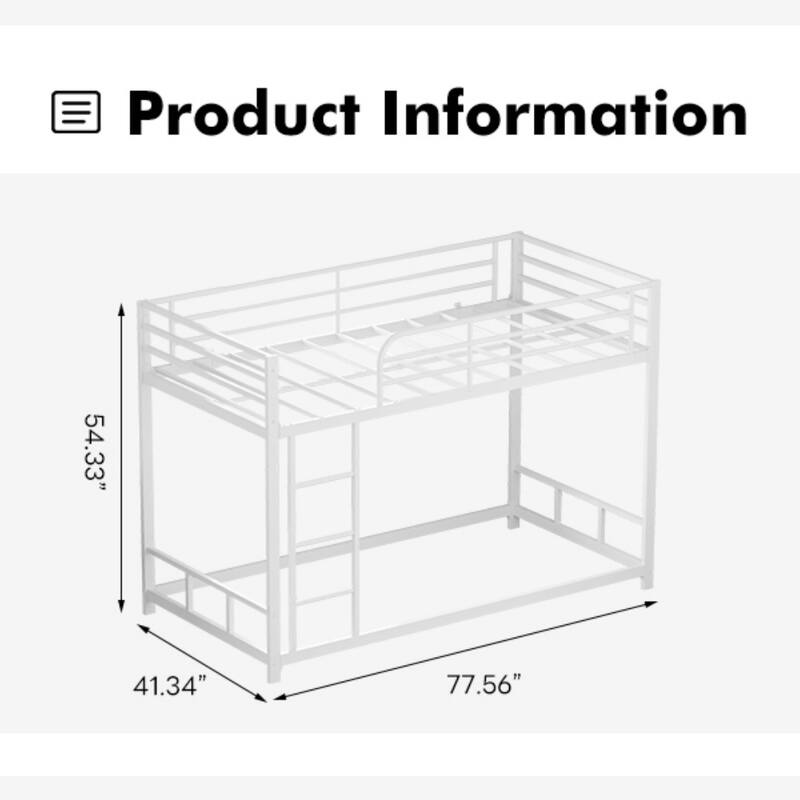 Bunk Bed Twin Over Twin, Heavy Duty Metal Bunk Twin Bed Frames with Safety Guard Rails & Ladder