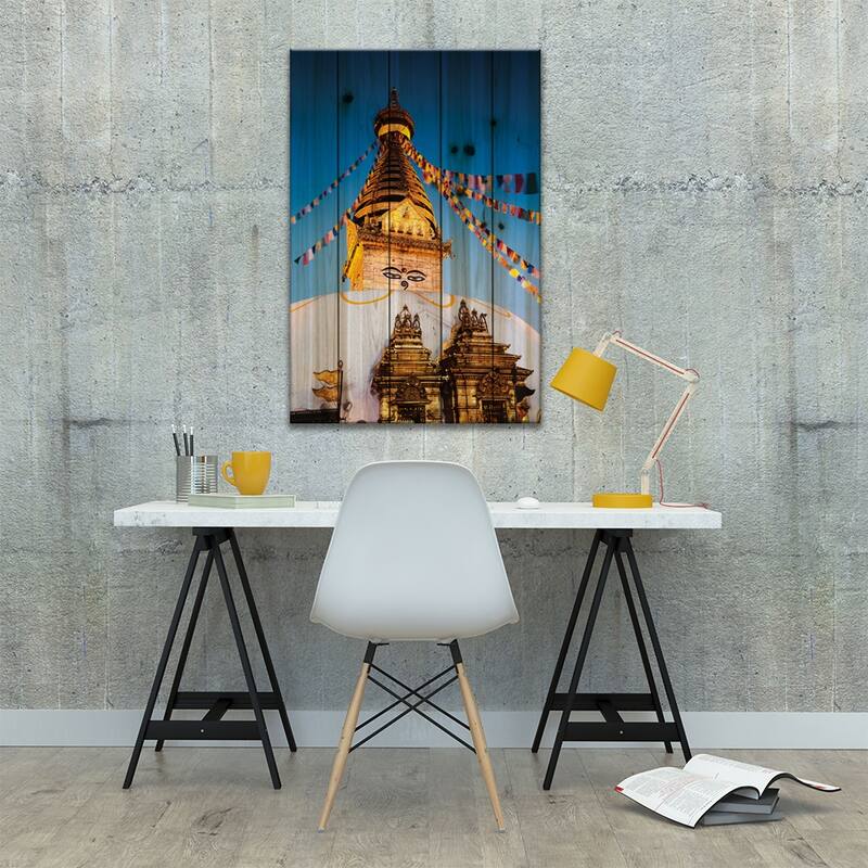 Monkey Temple At Dawn, Kathmandu, Nepal Print On Wood by Matteo Colombo - Multi-Color