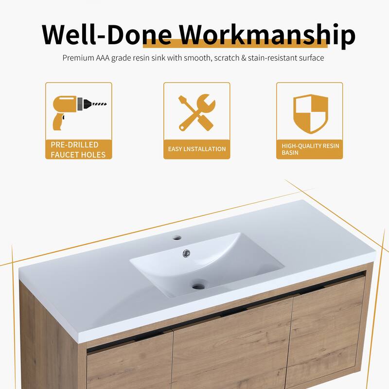 Beingnext 24"/30"/48" Bathroom Vanity with Sink, Floating Bathroom Vanity With Soft Close Door