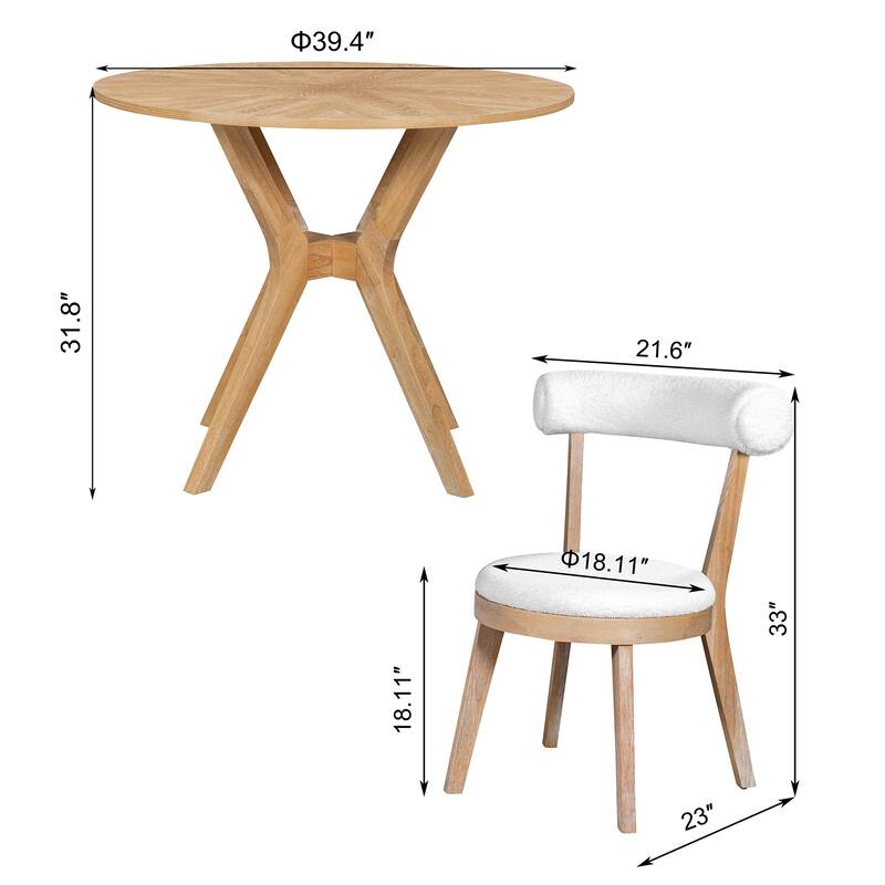 Round Dining Table Set, 39.4'' Small Dining Table Set for 2, Modern Dining Room Table & Chairs Set, 3 Piece Kitchen Table Set