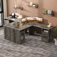 preview thumbnail 43 of 70, Modern Farmhouse L-Shape Desk with File Cabinet and Drawers, Homer Office Executive Desk with Charge Station