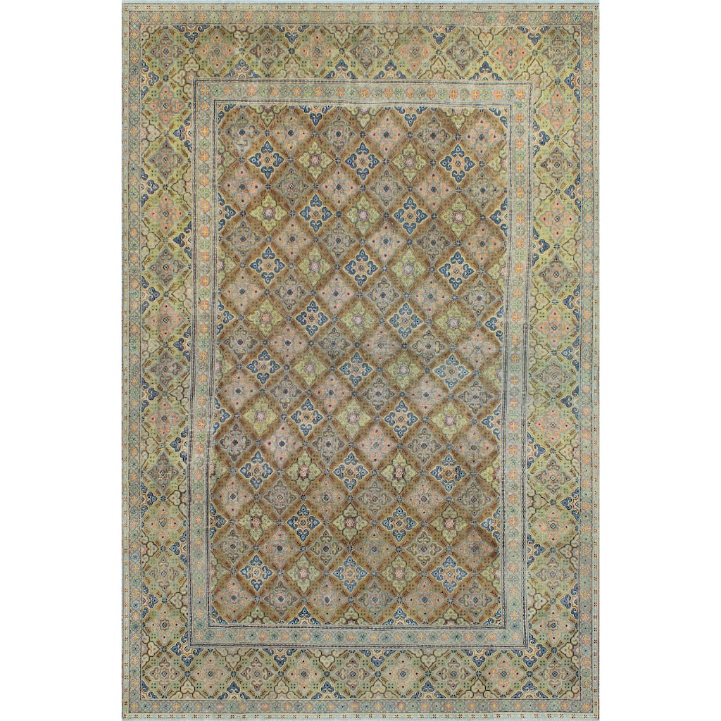 Vintage Distressed Ghotai Brown/Green Rug - 7'5" x 11'3"