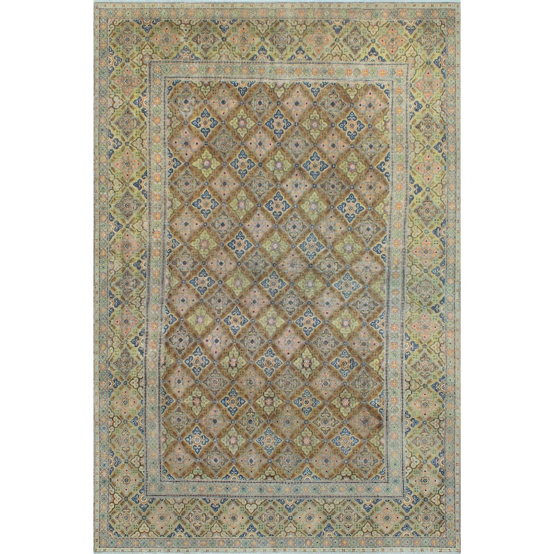 Vintage Distressed Ghotai Brown/Green Rug - 7'5" x 11'3"