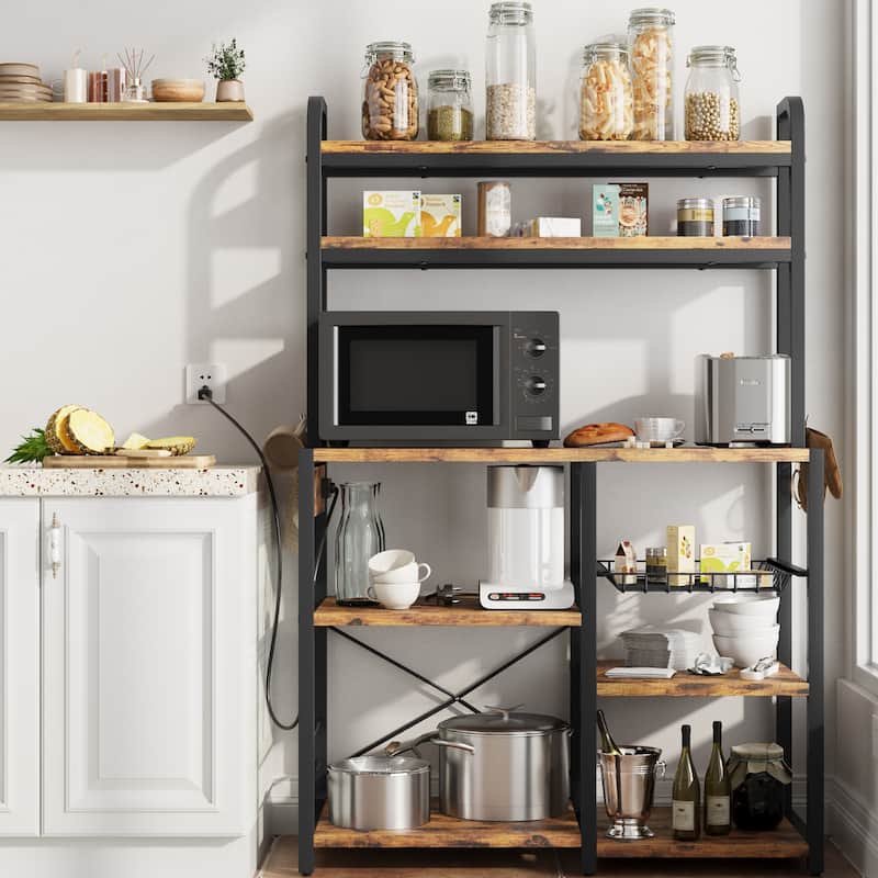 Kitchen Buffet Table with Large Storage with Power Outlet