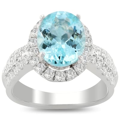 Auriya Platinum 3 1/3ct Oval-Cut Paraiba Tourmaline and 1ct TDW Diamond Halo Engagement Ring