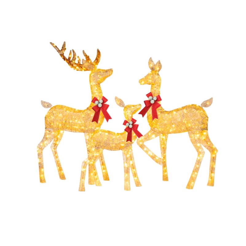 5FT 3-Piece Deer Family Set, 360 LED Lights, Stakes, Zip Ties - Rattan - Multi