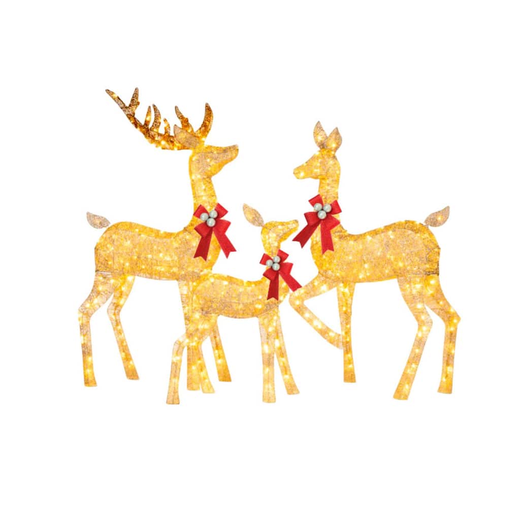 5FT 3-Piece Deer Family Set, 360 LED Lights, Stakes, Zip Ties - Rattan - Multi