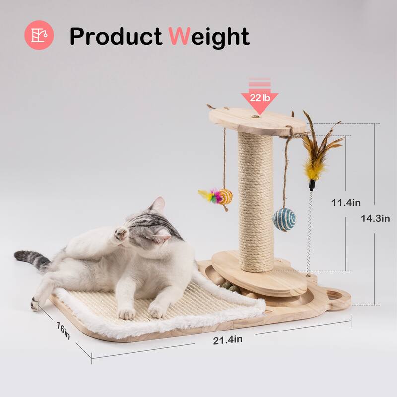 Cat Toy 1-Layer Turntable Cat Ball Toy with Feather Stick,Cat Toy with 5 Interactive Balls ,Cat Scratching Post with Mat