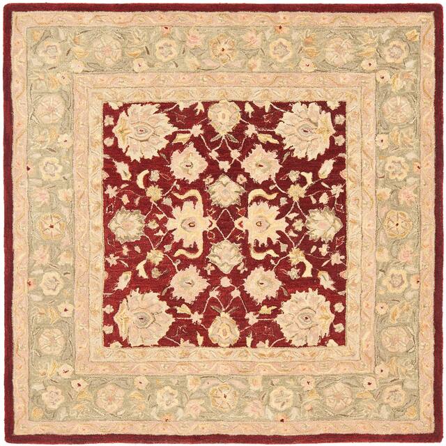 SAFAVIEH Anatolia Angeline Traditional Oriental Hand-spun Wool Rug - 6' x 6' Square - Red/Moss
