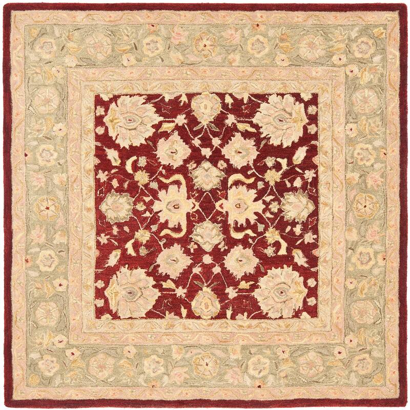 SAFAVIEH Anatolia Karanfila Traditional Oriental Hand-spun Wool Rug - 6' Square - Red/Moss