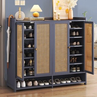 8 Tier Bamboo Shoe Storage Cabinet with Doors - On Sale - Bed Bath