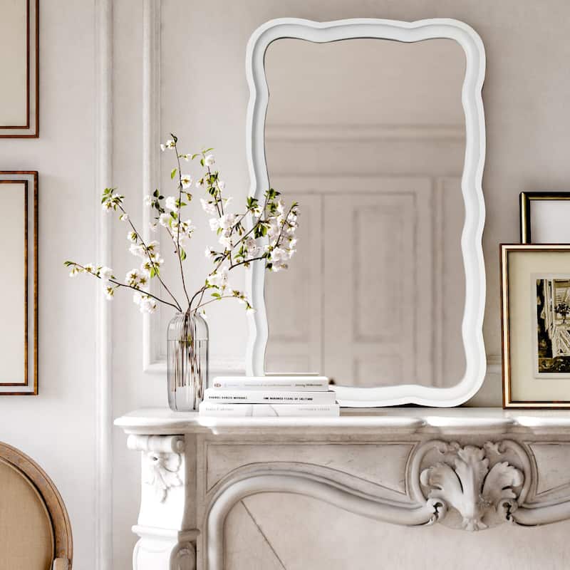 COZAYH Curved Scallop Wood Frame Accent Mirror - White