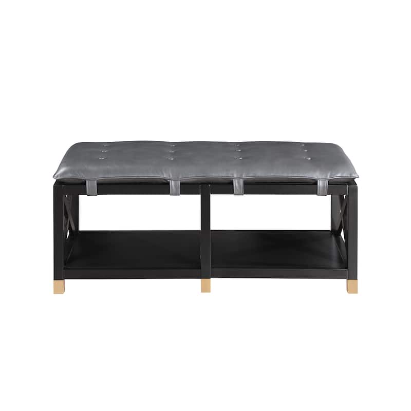 Transitional Wood Storage Bench with Removable Faux Leather Cushions by Furniture of America