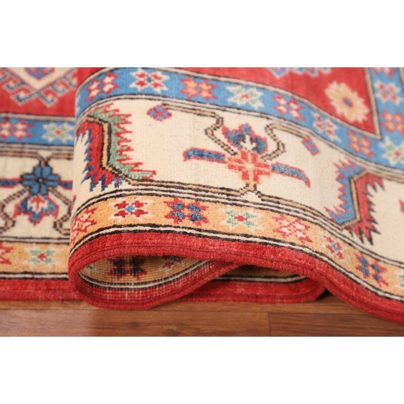Geometric Kazak Rug Hand-Knotted Bedroom Wool Carpet - 5'2" x 7'0"