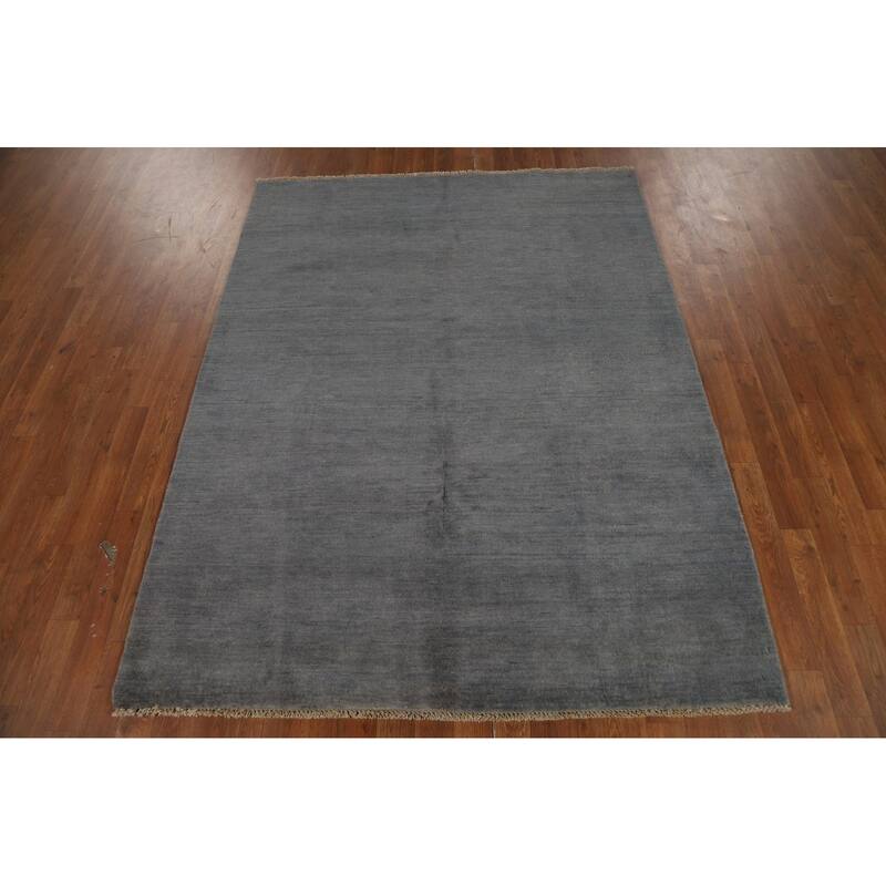 Gray Modern Gabbeh Oriental Rug Hand-Knotted Wool Carpet - 5'0" x 6'6"