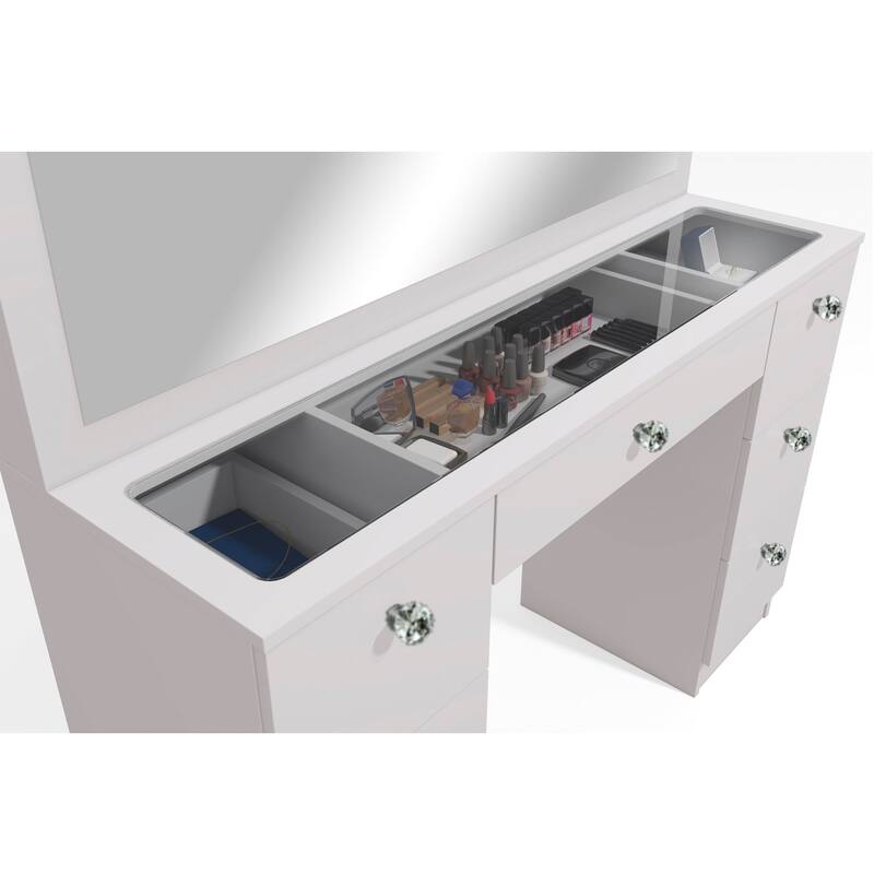 Boahaus Venus Modern Vanity, Glass Top, 07 Drawers - N/A