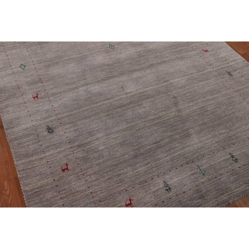 Little Animals Gabbeh Indian Area Rug Hand-Knotted Wool Carpet - 5'1"x 8'0"