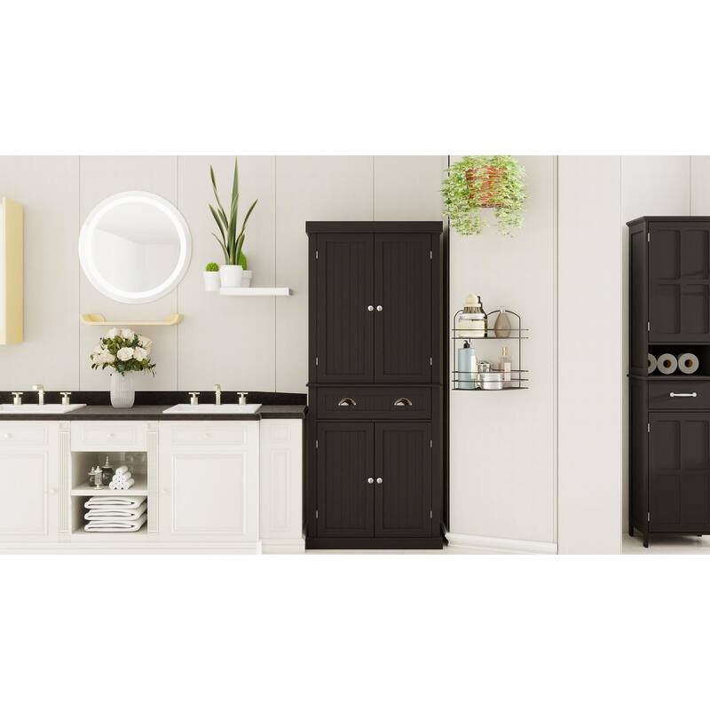 Anmytek 71 inch Tall Kitchen Pantry Storage Cabinet with 4 Doors and Drawer Black