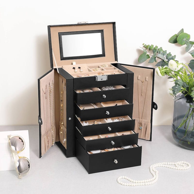 SONGMICS Jewelry Box, 6-Tier Large Jewelry Case with Drawers, Mirror ...