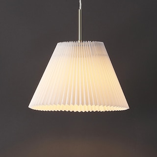 Boden 14.25" 1-Light Classic French Country Iron LED Pendant with Pleated Shade, Brass Gold/White, by JONATHAN Y