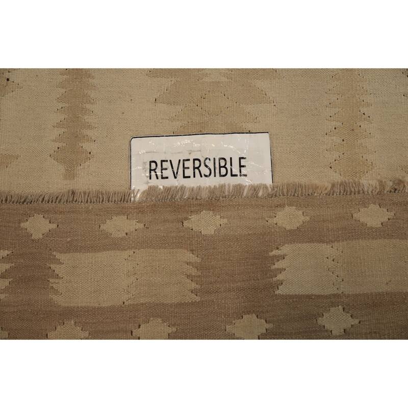 Hand Woven Oriental 100% Wool Carpet Southwestern Tribal Beige & Ivories Kilim Area Rug - 9' 1'' X 5' 9''