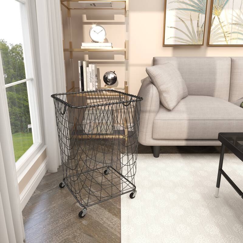 CosmoLiving by Cosmopolitan 26x16 Metal Rolling Storage Basket - 16"L x 16"W x 24"H