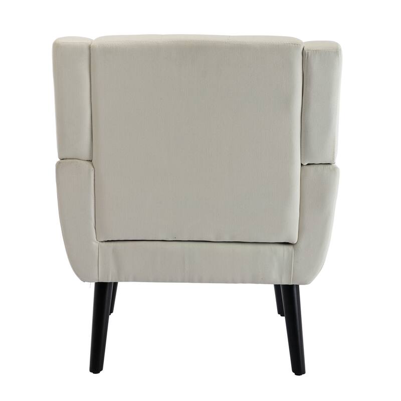 Beige Linen 29.53" Buttons Tufted Accent Chair with Black Legs