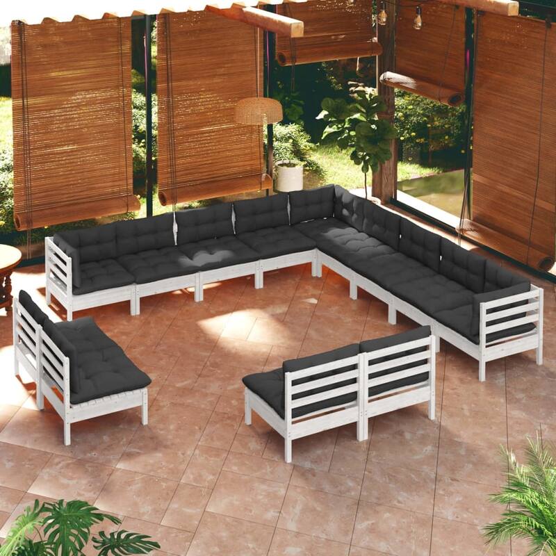 vidaXL Solid Pinewood Patio Lounge Set 13 Piece with Cushions Multi Colors