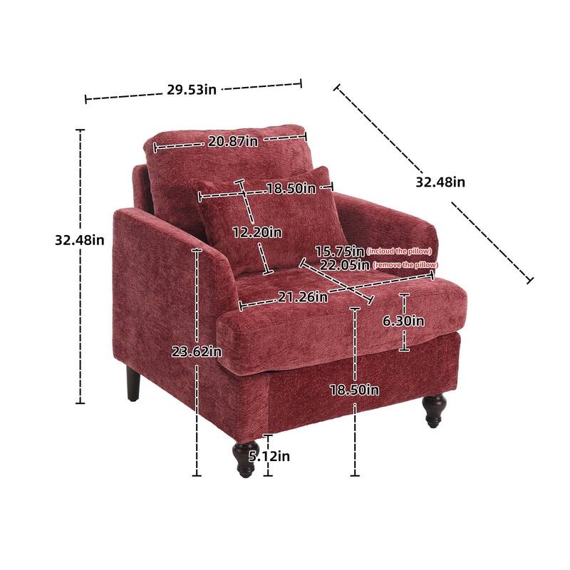 Mid Century Modern Chenille Fabric Armchair with Solid Wood Frame