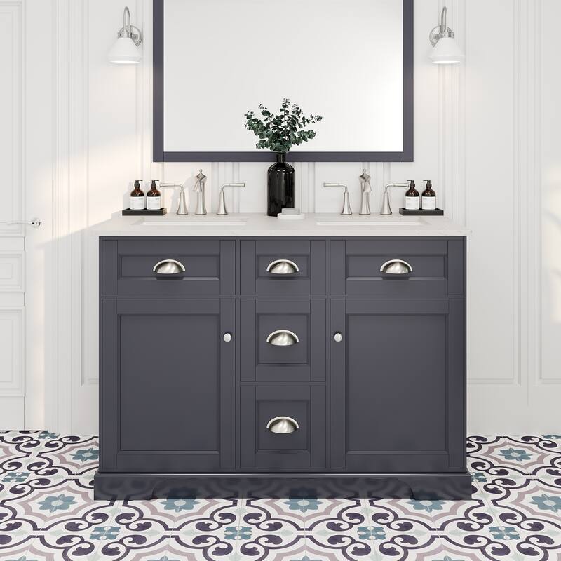 Epic 48" Charcoal GR DS Bath Vanity with Carrara Quartz Top & Undermount Sinks