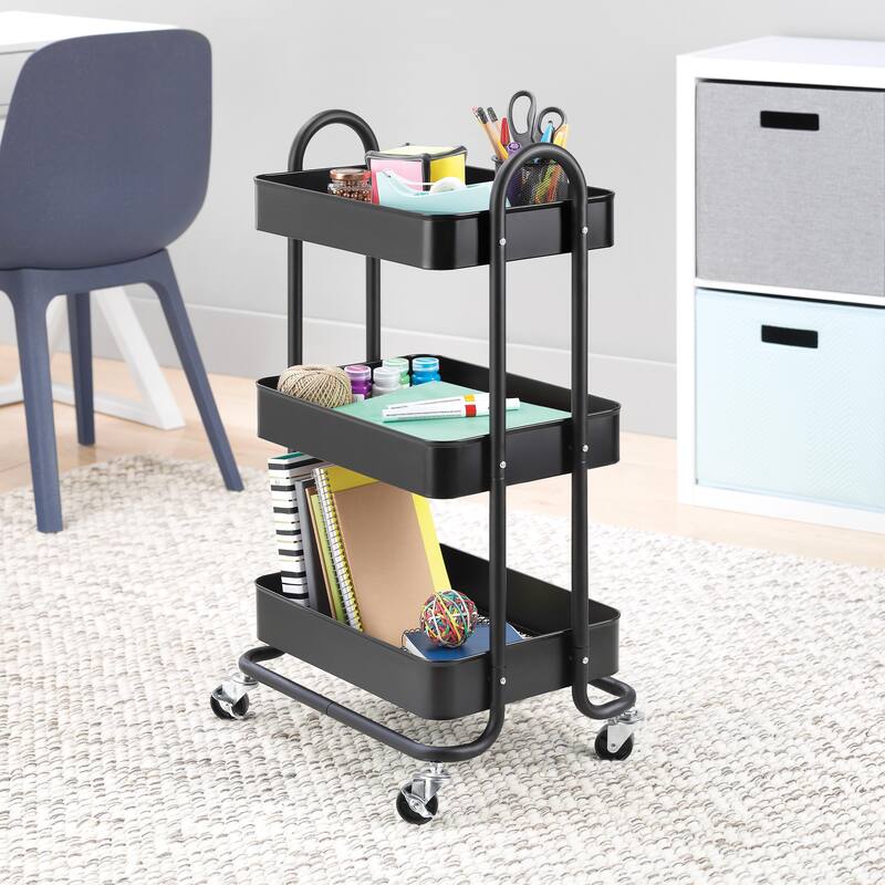 Whitmor 3-Tier Rolling Metal Cart - Black