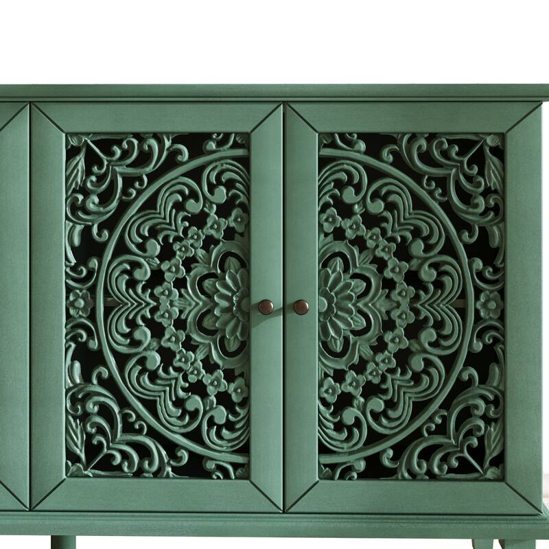 TV Stand Sideboard, Buffet Cabinet with Floral Carvings, Wood Storage Cabinet with Adjustable Shelves