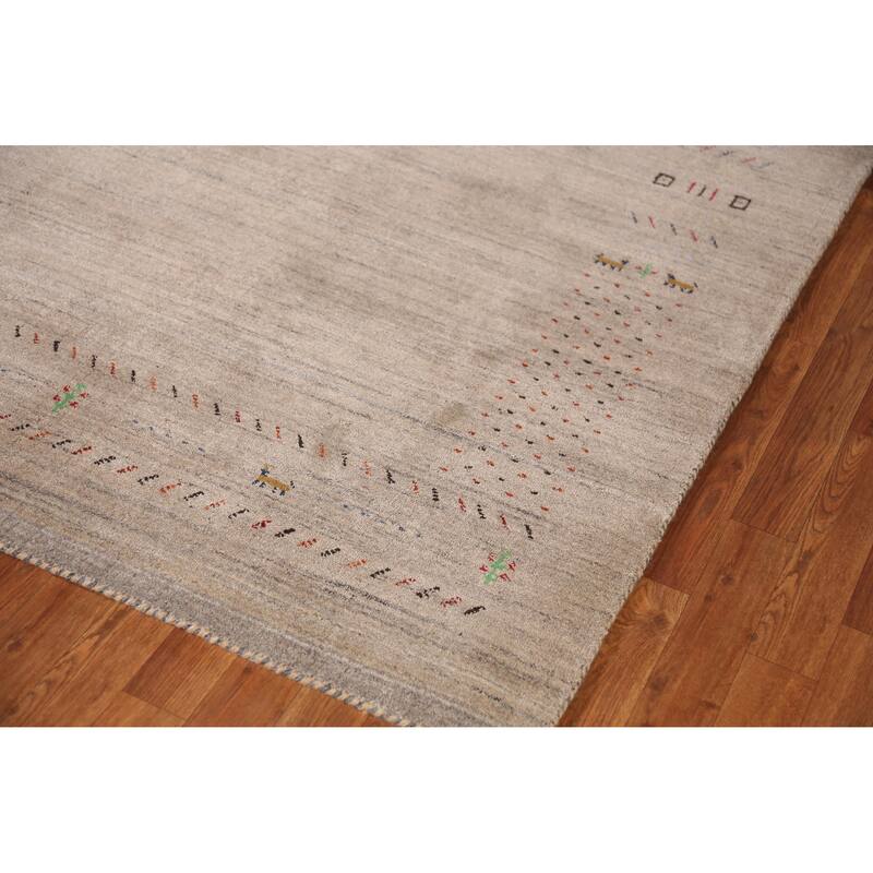 Tribal Gabbeh Indian Rug Hand-Knotted Beige Wool Carpet - 5'2" x 7'9"