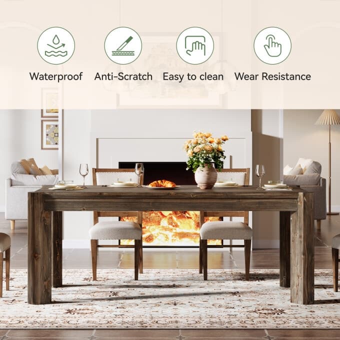 63" Solid Wood Dining Table, Rectangular Rustic Kitchen Table For 4-6