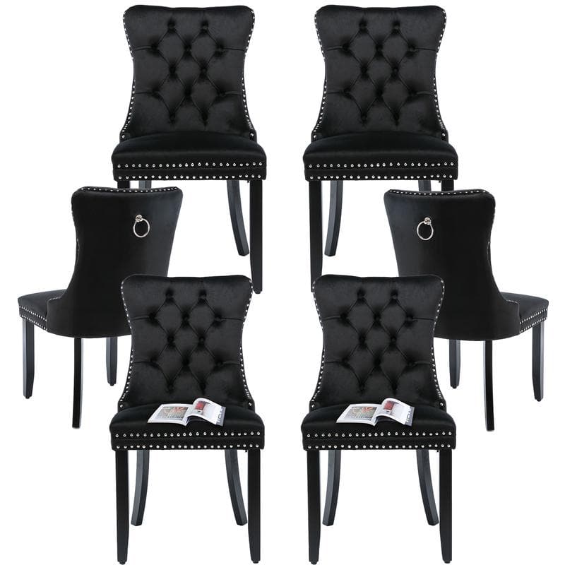 High-end Tufted Velvet Upholstered Nailhead Dining Chair Set of 6 - Set of 6 - Black