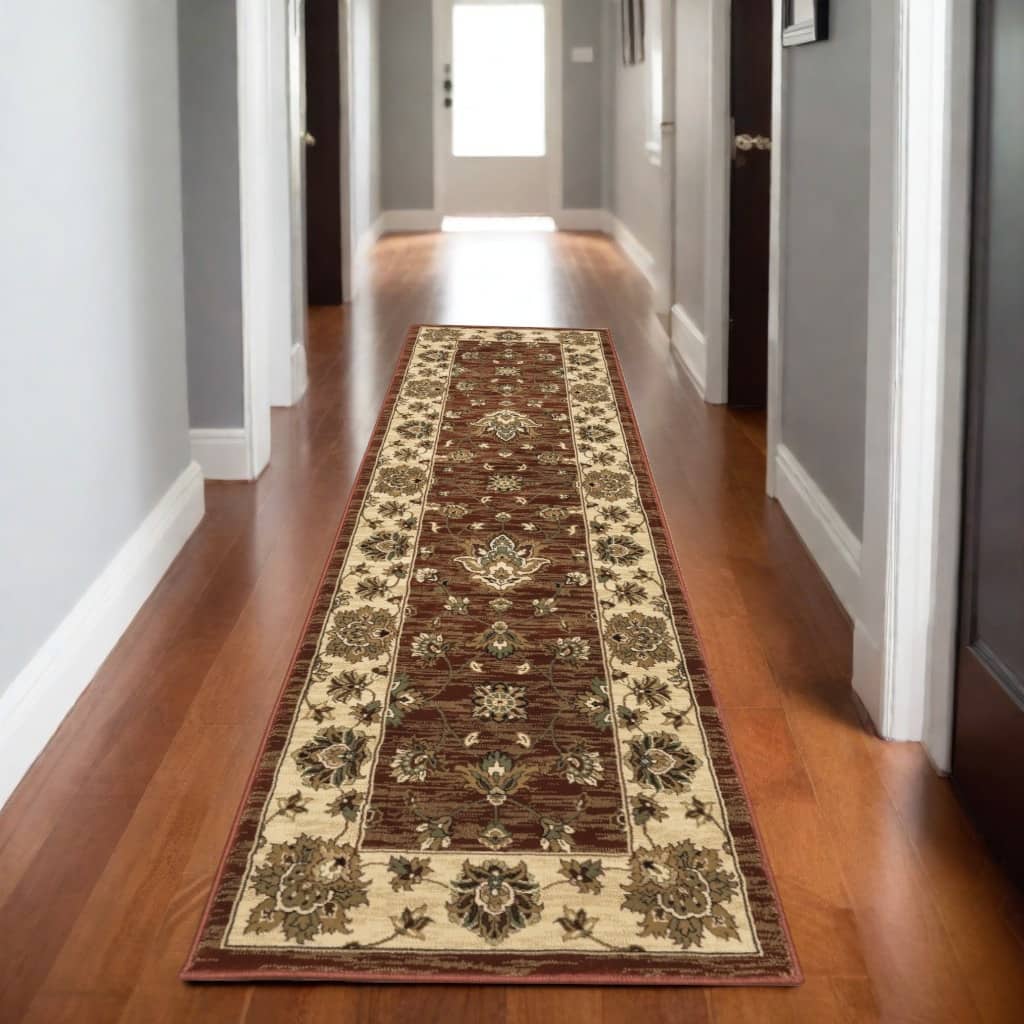 HomeRoots Floral Traditional Runner Area Rug - 92.52 in. x 26.77 in. x 0.43 in.