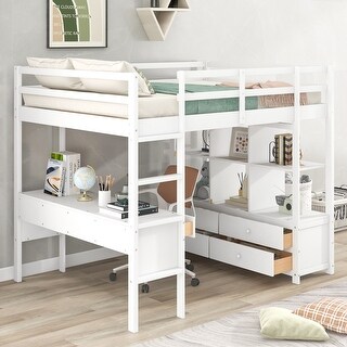 Multifunctional Design Full Size Loft bed with Built-in Desk with Two ...