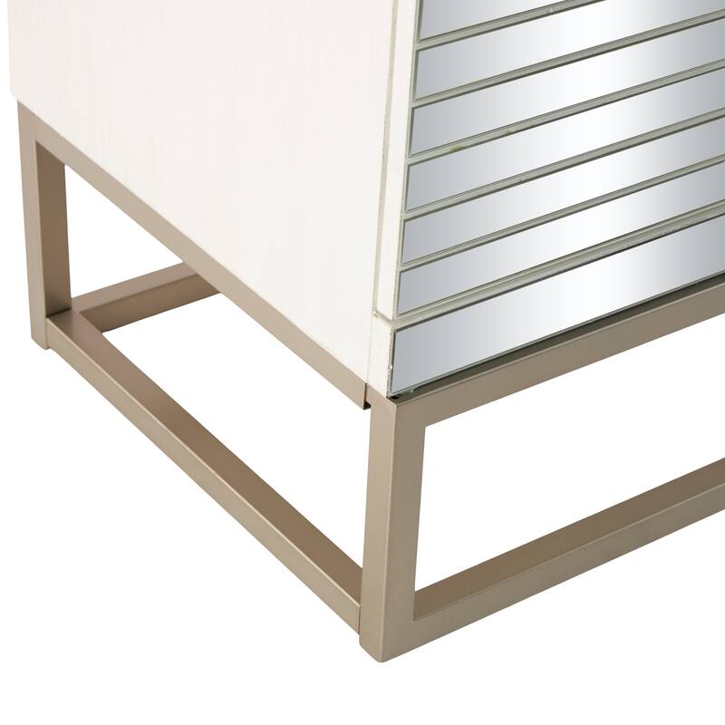 Glass 2 Door Cabinet with Linear Striped Panels and Gray Iron Base - Silver - Roche River Decor - 18"W x 47"L x 38"H