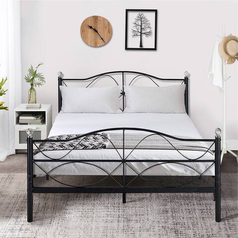 VECELO Curved Metal Platform Bed with Headboard and Footboard