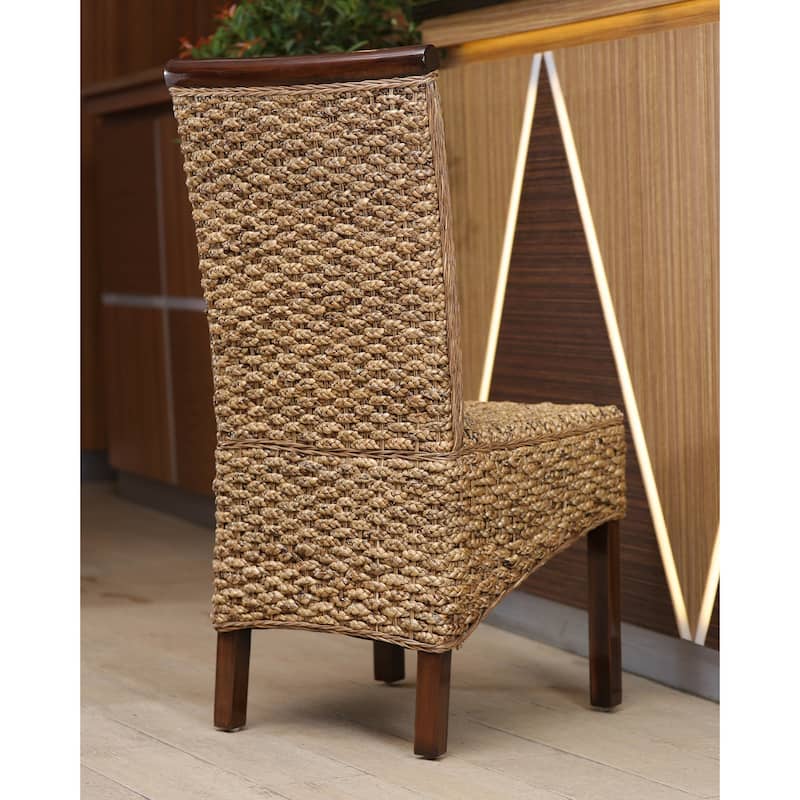 Dining Chairs with Handwoven Leaf Design - Mahogany Frame and Comfortable 19 x 20 Inch Seat, Set of 2