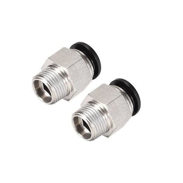 Straight Pneumatic Push to Quick Connect Fittings 3/8NPT x 12mm Silver Tone 2pcs