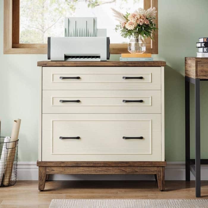 Wood 3-Drawer Filing Cabinet Printer Stand Office