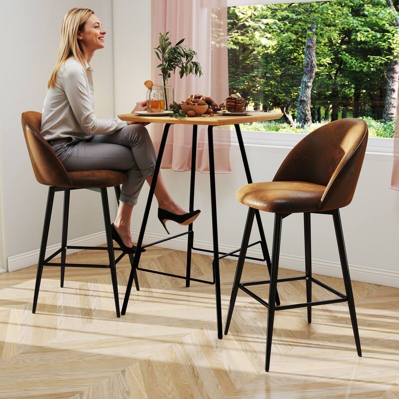 Homy Casa Set of 2 Upholstered Counter Stools with Curved Back and Metal Legs for Kitchen Islands,Breakfast Bars - N/A