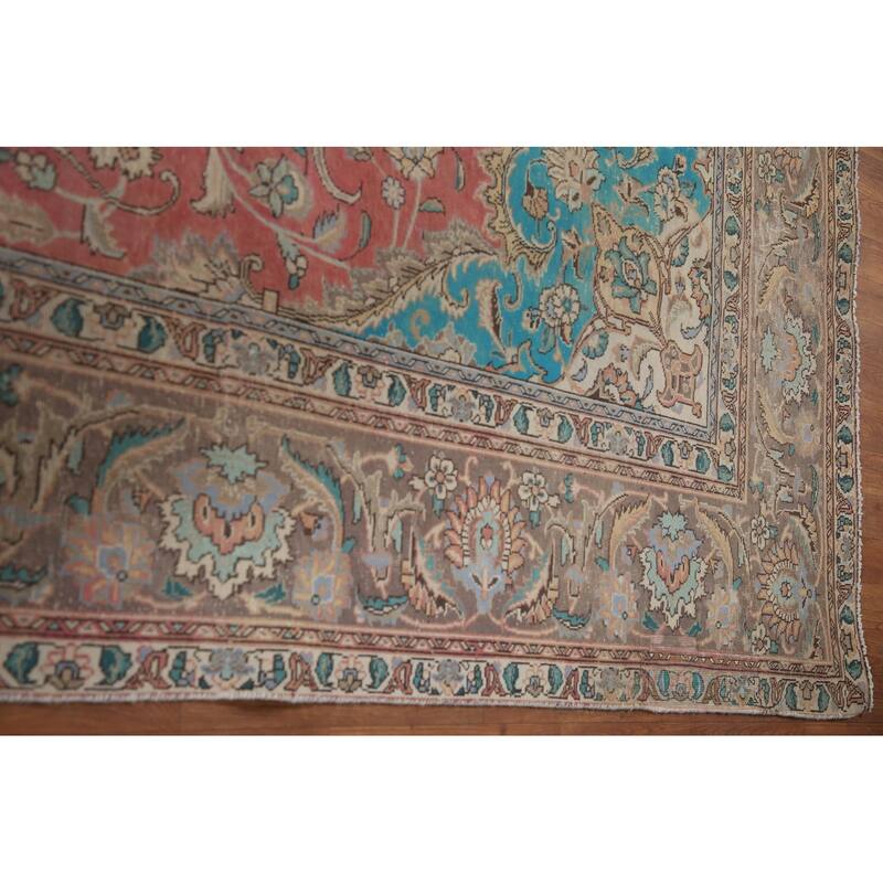 Hand Knotted Oriental 100% Wool Carpet Traditional Floral Pink Mashad Area Rug - 12' 9'' X 9' 4''
