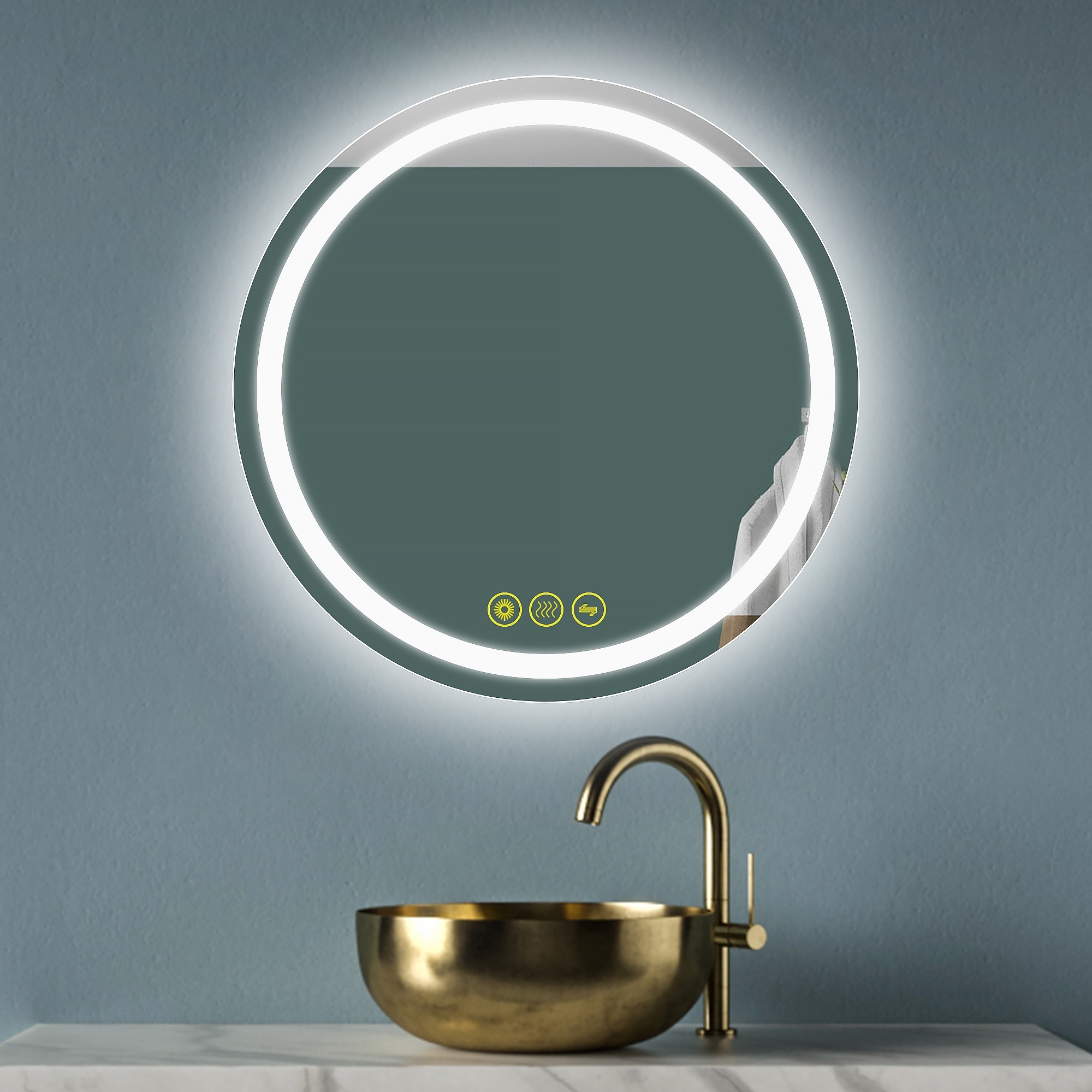 SmartShine Contemporary LED Dimmable 24" Round Anti-Fog Backlit Bathroom Vanity Mirror - Clear