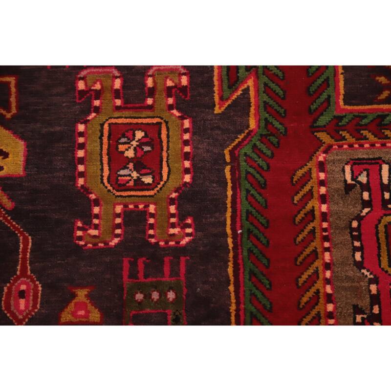 Hand Knotted Oriental 100% Wool Carpet Traditional Tribal Purples Ardebil Runner Rug - 9' 6'' X 3' 5''