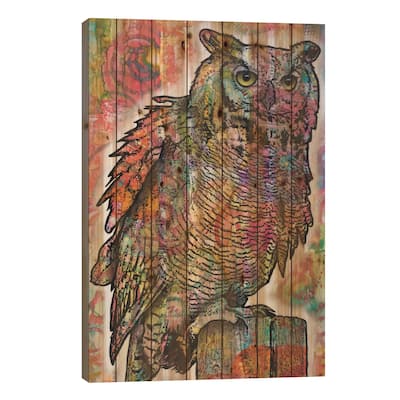 Owl Perch Print On Wood by Dean Russo - Multi-Color