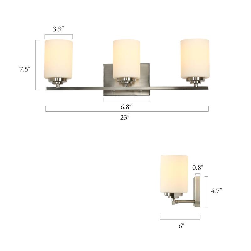 Modern 3-Light Silver Wall Sconces Frost Glass Bathroom Vanity Lights - L 23" x W 6" x H 7.5"