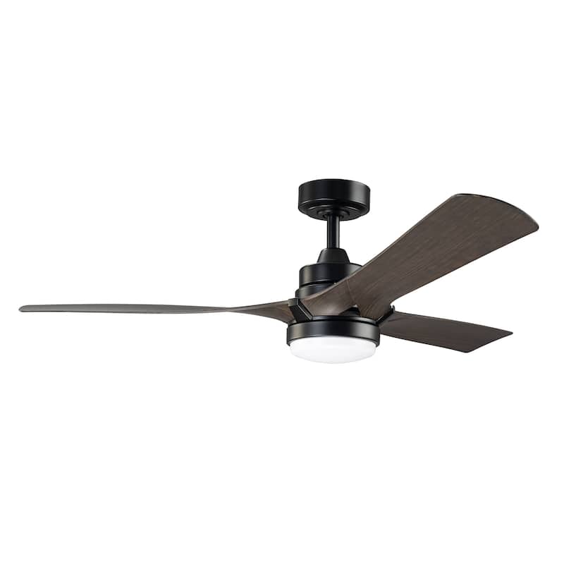 52" Modern Dark Walnut Dimmable LED Propeller Ceiling Fan with Light and Remote