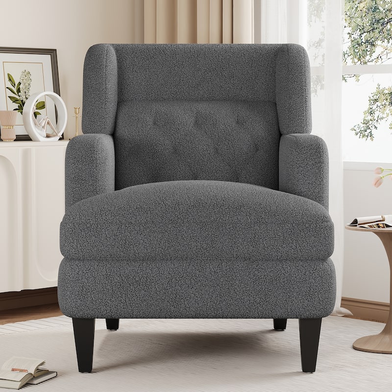 Roomfitters Upholstered Accent Chair Tufted Armchair for Living Room and Bedroom, Beige